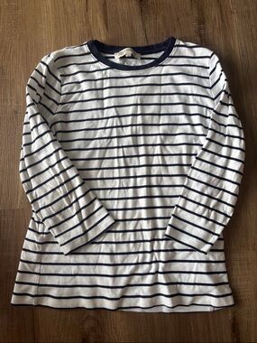 Jones New York Navy & White Striped Long Sleeve Tee